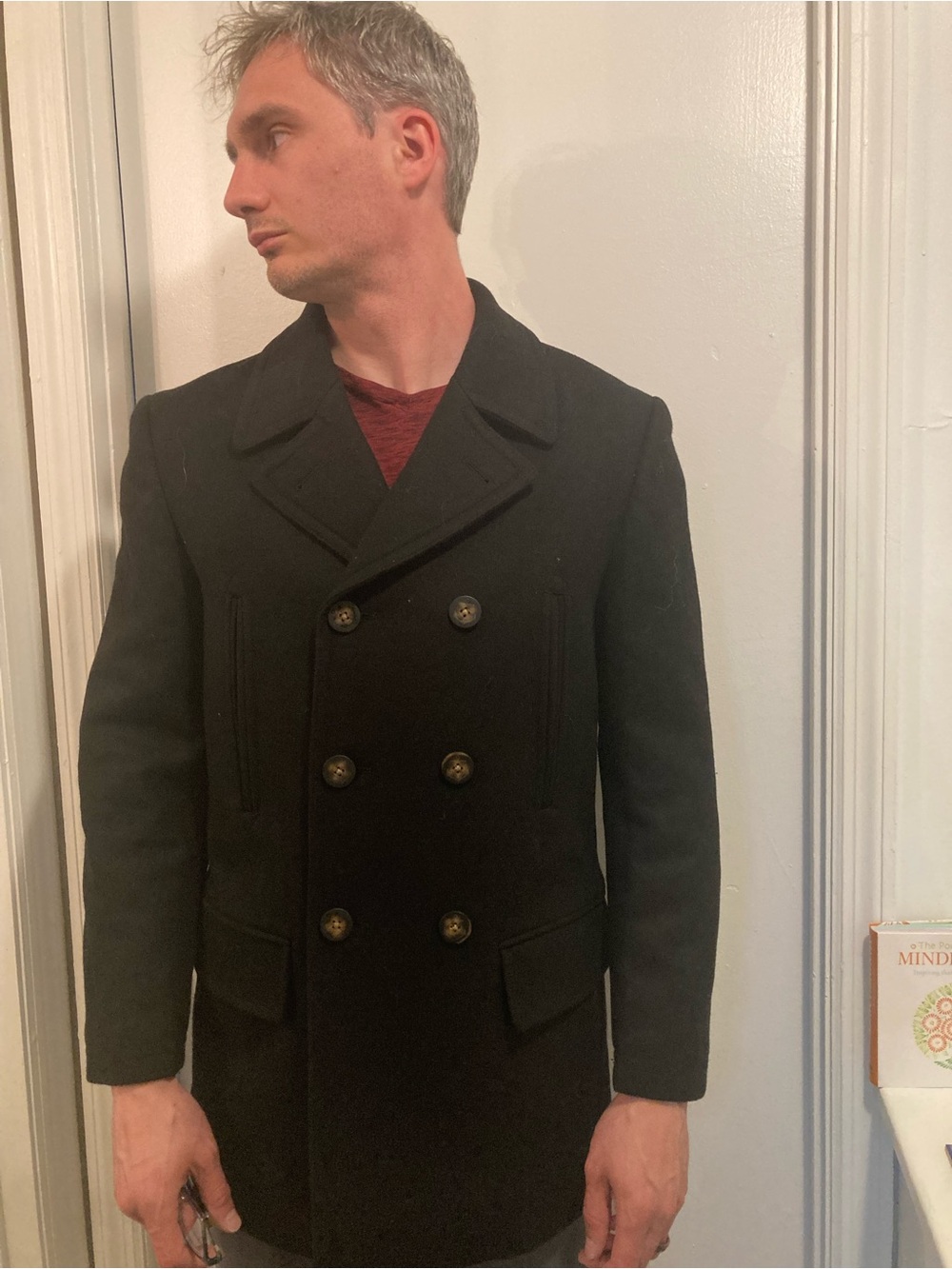 Men's Black Double-Breasted Wool Peacoat